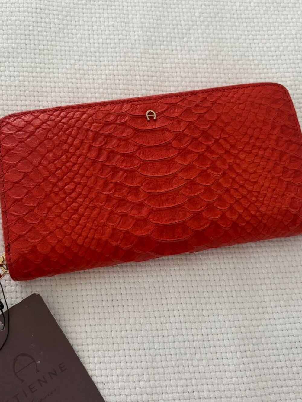 Etienne Aigner NWT Persimmon Reptile Skin Zip Around Wallet